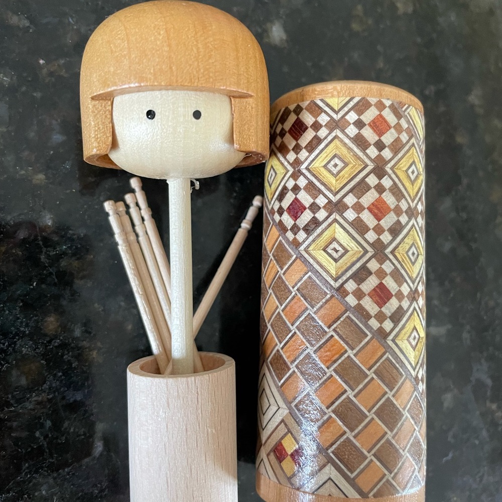 Handmade Yosegi style toothpick holder made in Japan